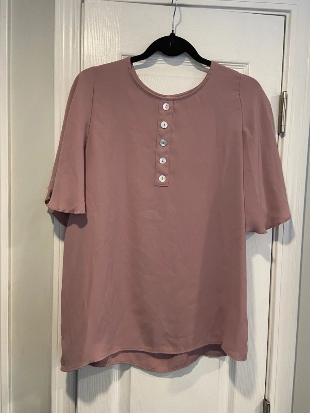 Zenana Premium Size S Dusty Pink Batwing Sleeve Pullover Blouse Pearl Buttons